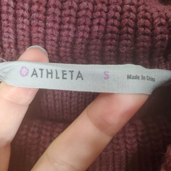 ATHLETA Womens Tunic Sweater SZ S Tisbury Cable Knit Cashmere Turtleneck Maroon - Picture 4 of 10